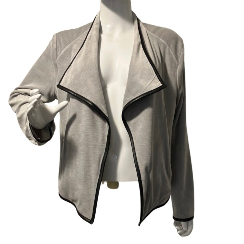 Calvin Klein Gray Velour Faux Leather Trim Cardigan